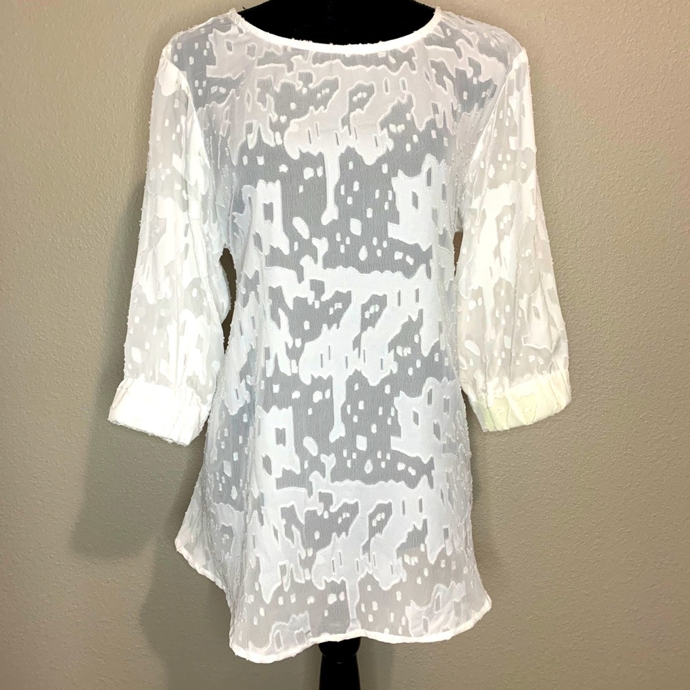 Sheer maturity blouse with mid-length sleeves